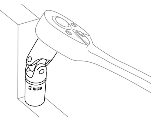 Représentation d''un cliquet avec un joint entre la douille et la poignée