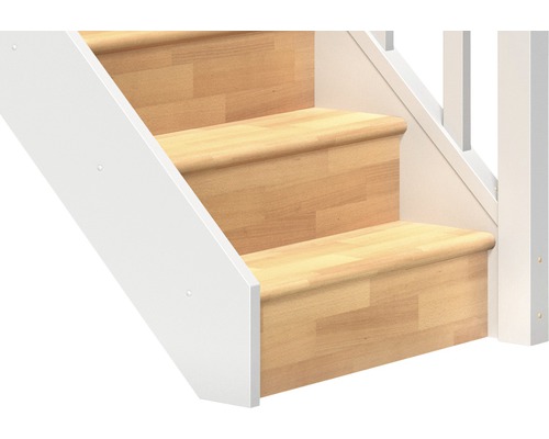 Gros plan d''un escalier en bois avec une rampe blanche
