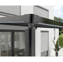 Pergola avec toit en tissu 3,94x3,94 tissu uni anthracite châssis RAL 9011 noir graphite avec moteur, télécommande et éclairage LED (fixation murale)-thumb-2