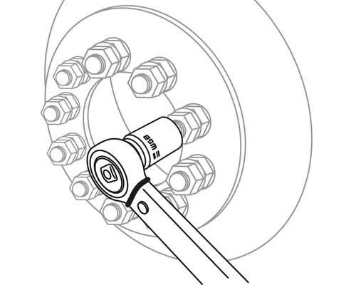 Illustration d''une clé à cliquet serrant un écrou de roue.