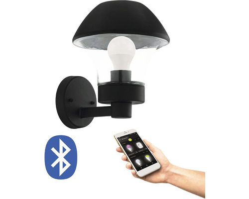 Schwarze Wandleuchte mit Bluetooth Steuerung und Smartphone