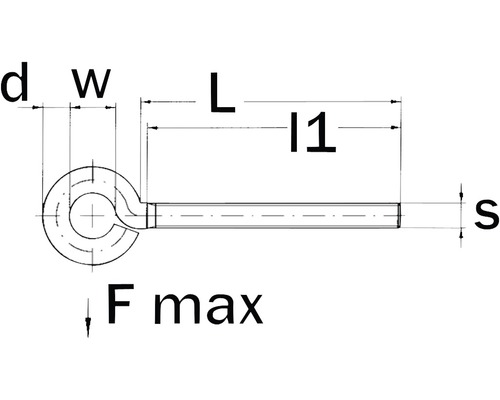 Dessin technique d''un anneau avec les marquages d, w, L, l1, s et F max