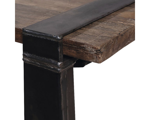 Vue détaillée d''une table avec plateau en bois et cadre en métal