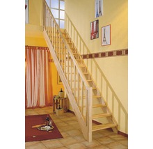 Escalier à limon latéral escalier de meunier Pertura Elenie hêtre bois lamellé-collé sans contremarches droit 14 marches / 15 pas de marche garde-corps à barres verticales-thumb-0