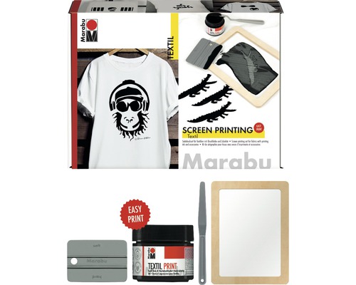 Marabu Textil Siebdruck Set für Stoffe mit Druckfarbe und Zubehör
