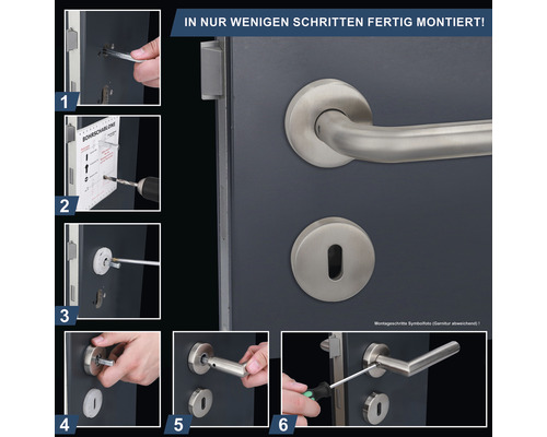 Montageanleitung für eine Türgarnitur in sechs Schritten