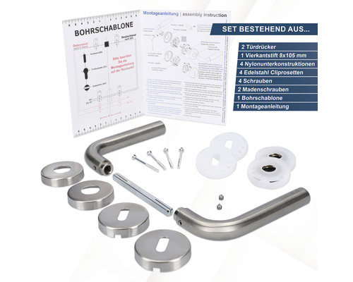 Türdrücker Set mit Montageanleitung und Bohrschablone