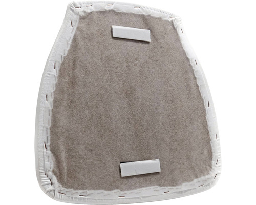 Rückseite eines Stuhlsitzes mit Stoffbezug und Befestigungslaschen