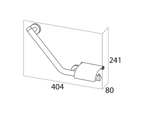 Dessin technique d''une barre d''appui avec porte-papier toilette, dimensions : 404 x 241 x 80 mm