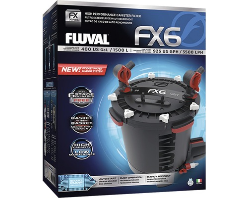 Aquarium-Außenfilter Fluval FX6 ca. 3500 l/h, für Aquarien bis 1500 l, 41 W, schwarz