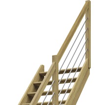 Escalier en bois avec rambarde et barreaux métalliques