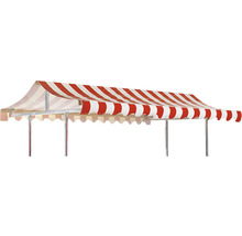 Stand de marché avec store rayé rouge et blanc