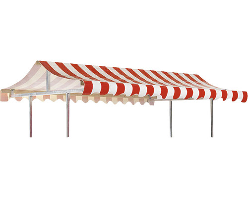 Marktstand mit rot-weiß gestreifter Markise