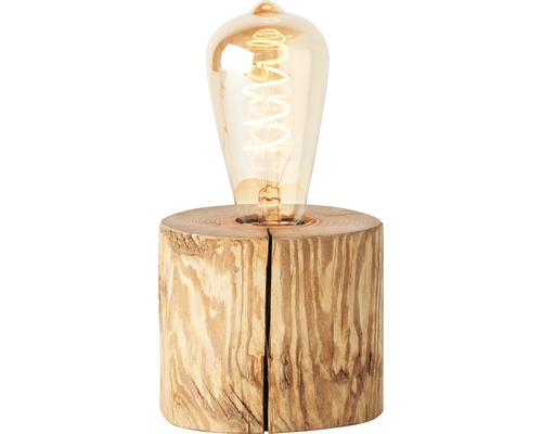 Dekorative Lampe mit Holzsockel und Glühbirne