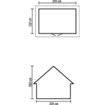 Dimensions de l''abri de jardin: 224 centimètres de large, 152 centimètres de profondeur, 203 centimètres de haut