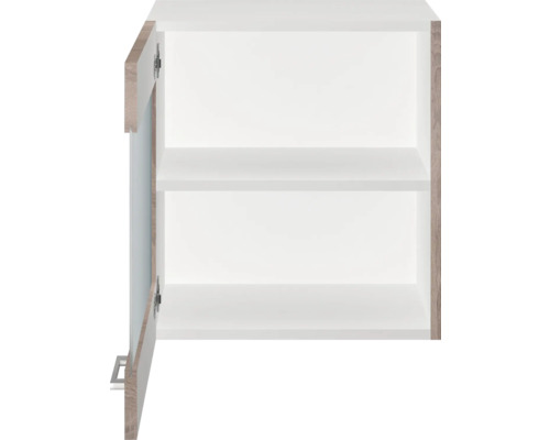 Meuble haut blanc ouvert avec deux étagères