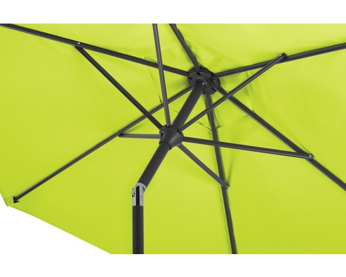 Ansicht von unten eines Sonnenschirms mit Gestell