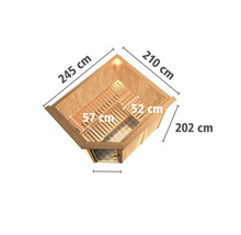 Dimensions d''un sauna d''angle de 245 cm, 210 cm et 202 cm
