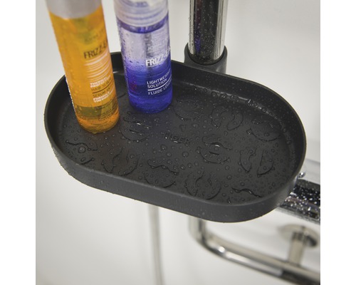 Étagère de douche avec deux produits de soin