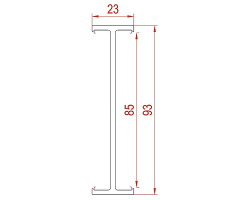 Dessin technique d''un profilé en I avec les dimensions 23, 85 et 93 millimètres.