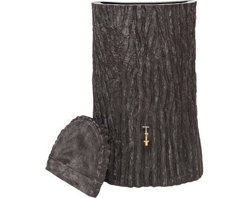 Regentonne in Baumstammoptik mit Auslaufhahn und Deckel