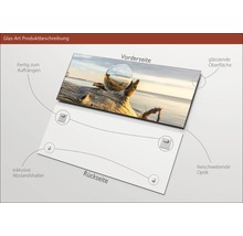 Image en verre avec motif de plage, surface brillante et fixations