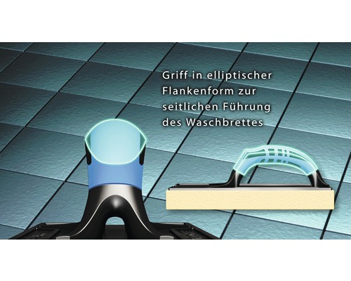 Griff in elliptischer Flankenform zur seitlichen Führung des Waschbretts