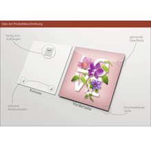 Glasbild mit Blumenmotiv, inklusive Aufhängung und Abstandshalter