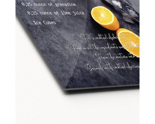 Image sur verre avec recette de cocktail et quartiers d''orange