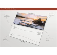 Image sur verre avec surface brillante, y compris entretoises et suspension