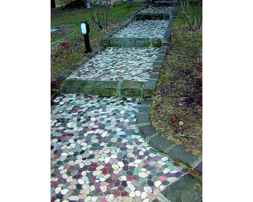 Escalier avec motif de pierre dans le jardin