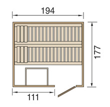 Skizze einer Sauna mit Maßangaben