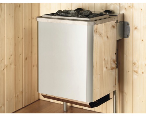 Saunaofen zur Wandmontage mit Saunasteinen in einer Holzkabine