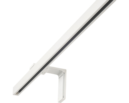 Rail d''alimentation blanc avec support pour montage au plafond.