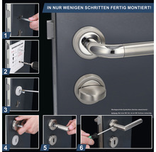 Montageanleitung für eine Türgarnitur mit Türdrücker in sechs Schritten