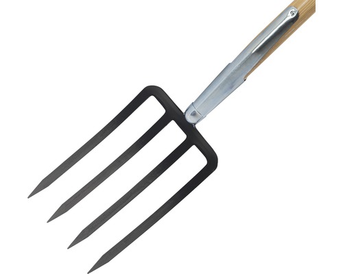 Fourche de jardin à quatre dents avec manche en bois