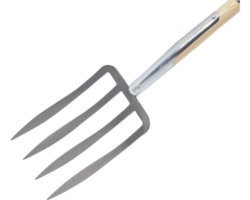 Fourche de jardin à quatre dents avec manche en bois