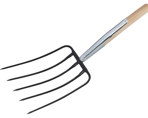 Fourche à fumier avec manche en bois et cinq dents