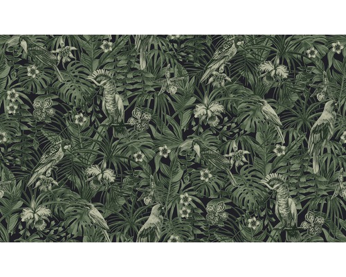 Tapete mit tropischem Muster aus Pflanzen und Vögeln