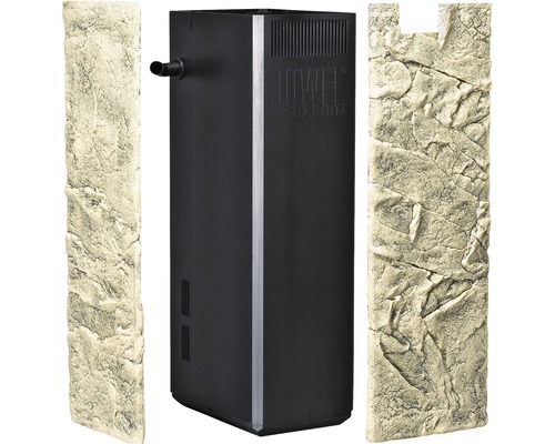 Combinaison pour aquarium composée d''un filtre intérieur et de deux parois arrière en aspect roche