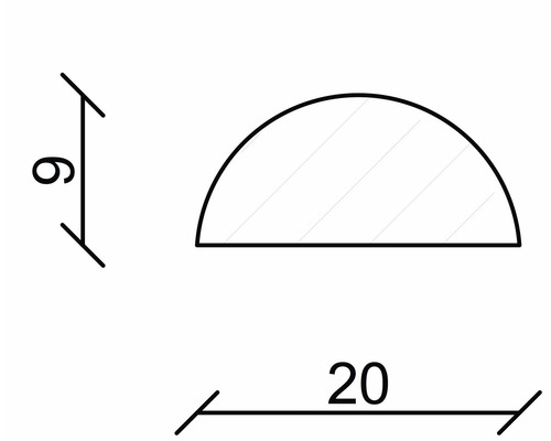 Profilé demi-rond avec des dimensions de 6 mm et 20 mm