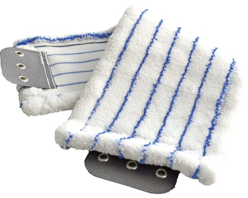 Deux housses de vadrouille blanches avec des rayures et une fixation à œillets