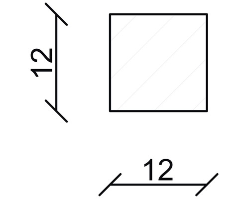 Technische Zeichnung eines Quadrats mit Seitenlänge zwölf Einheiten