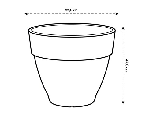 Skizze eines Pflanzgefäßes mit den Maßen 55,0 cm Breite und 47,0 cm Höhe