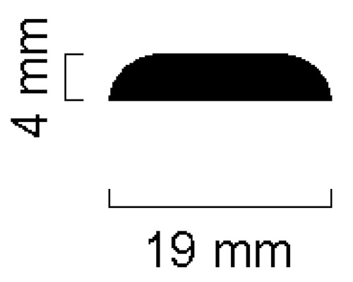 Section transversale du profilé avec des dimensions de 19 mm de largeur et 4 mm de hauteur