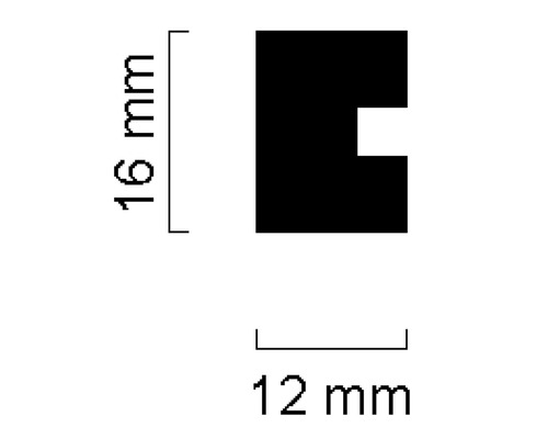 Section transversale de profilé avec des dimensions de 16 mm et 12 mm