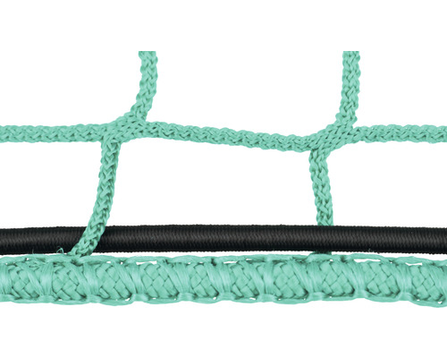 Vue détaillée d''un filet de trampoline avec une bande de serrage noire