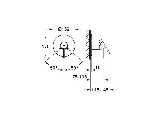 Dessin technique d''un robinet encastré avec dimensions