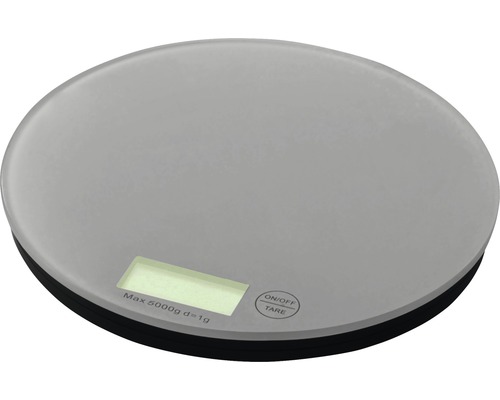 Balance de cuisine ronde en verre avec affichage numérique.