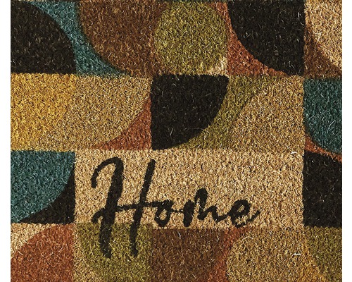 Paillasson en fibre de coco avec motif géométrique et inscription Home